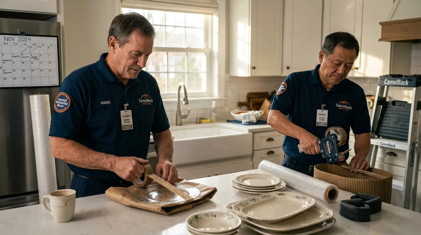 Professional crew packing kitchen dishware in Saint Joseph, LA